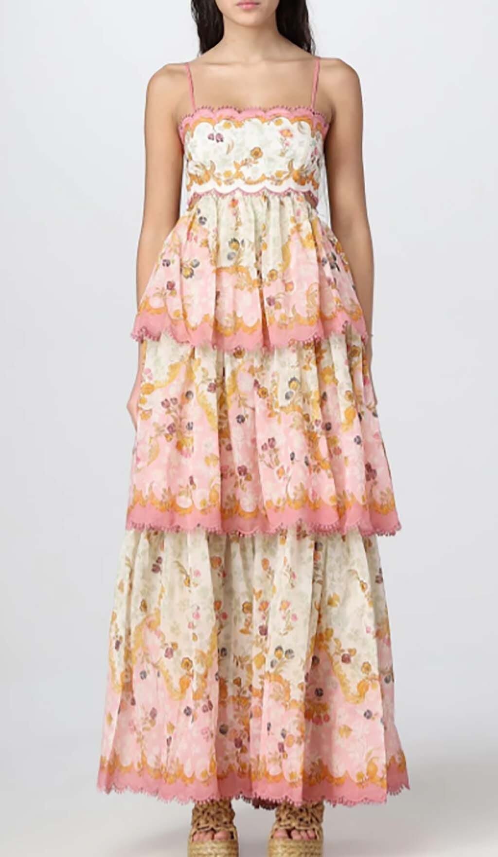FLORAL LACE-TRIM MIDI DRESS IN PINK DRESS STYLE OF CB 