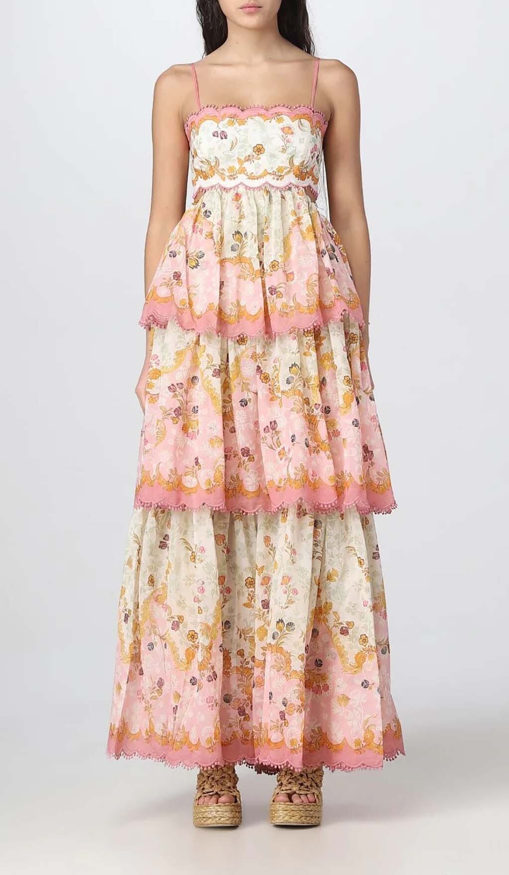 FLORAL LACE-TRIM MIDI DRESS IN PINK DRESS STYLE OF CB 