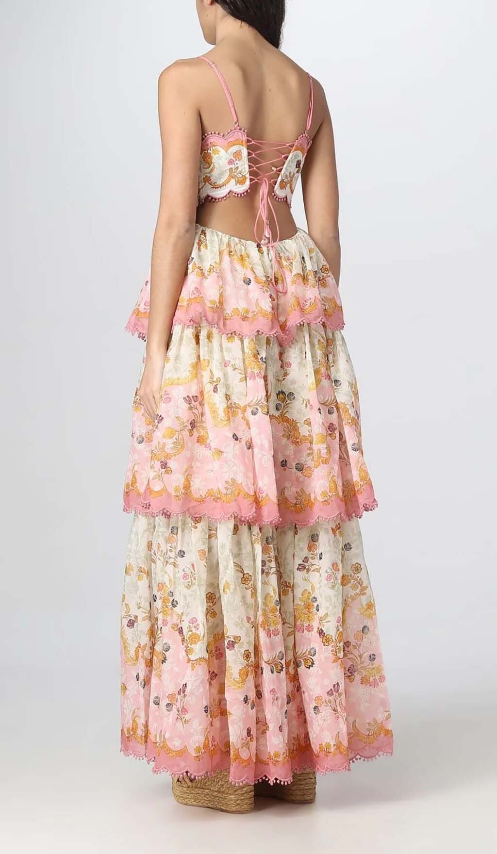 FLORAL LACE-TRIM MIDI DRESS IN PINK DRESS STYLE OF CB 