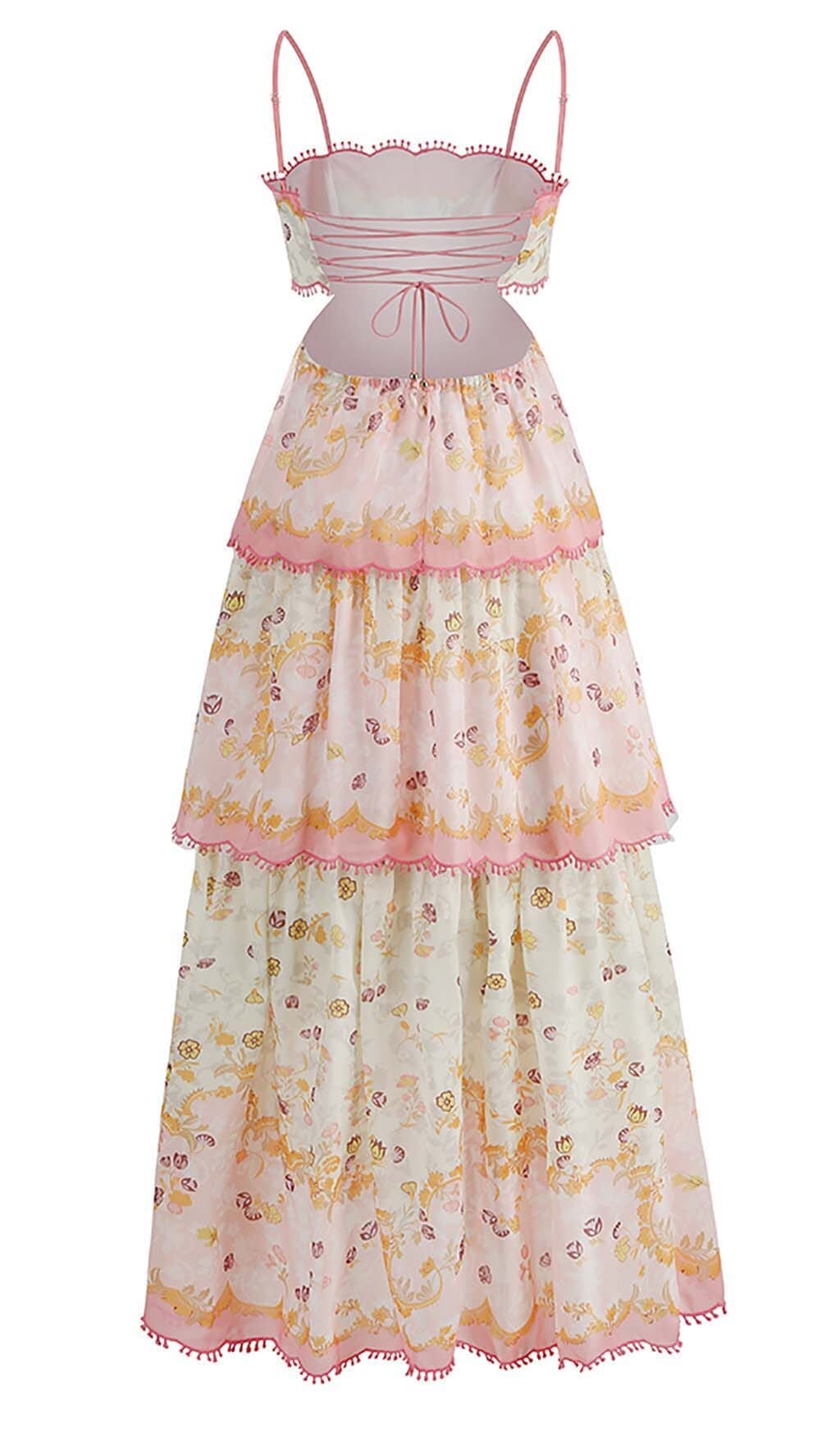 FLORAL LACE-TRIM MIDI DRESS IN PINK DRESS STYLE OF CB 