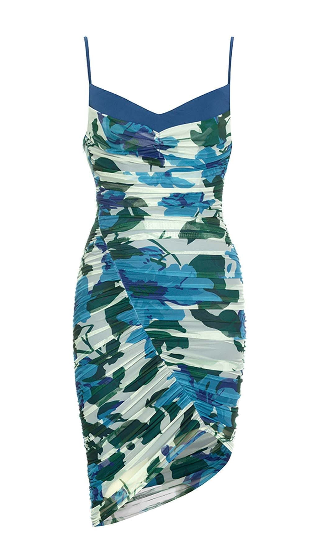 FLORAL PRINT RUCHED MINI DRESS IN BLUE styleofcb 