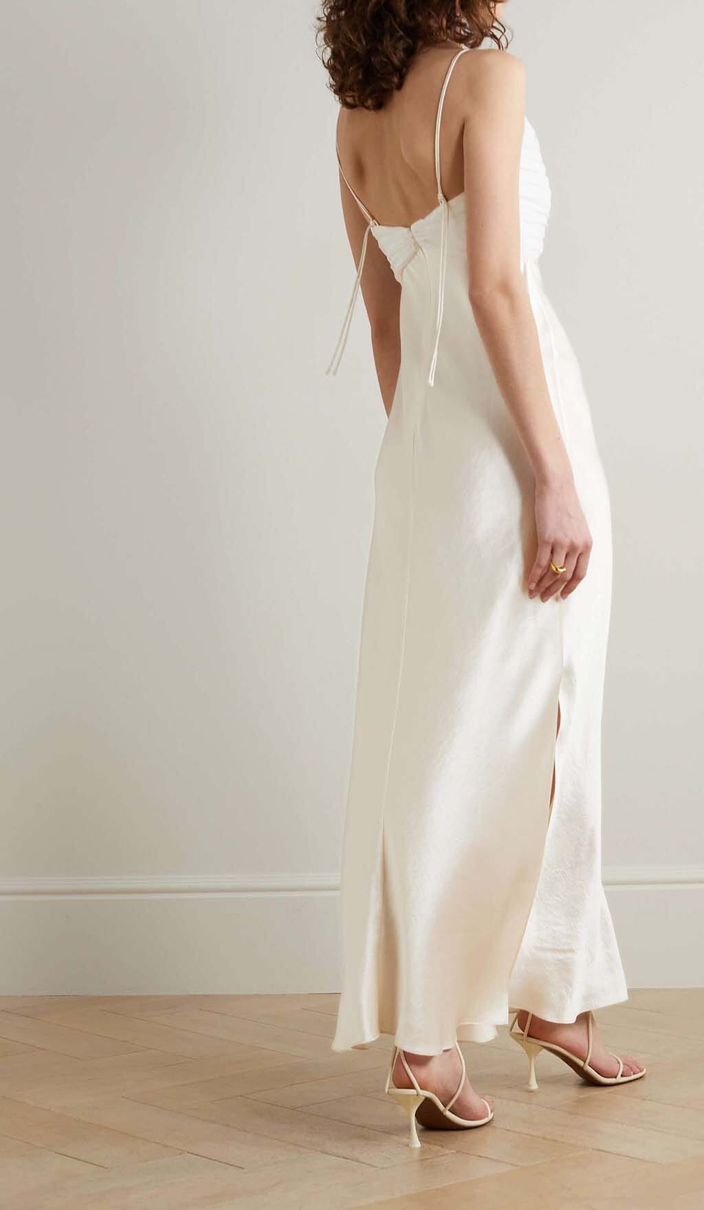 GEORGETTE PLEATED SATIN MAXI DRESS IN WHITE DRESS styleofcb 