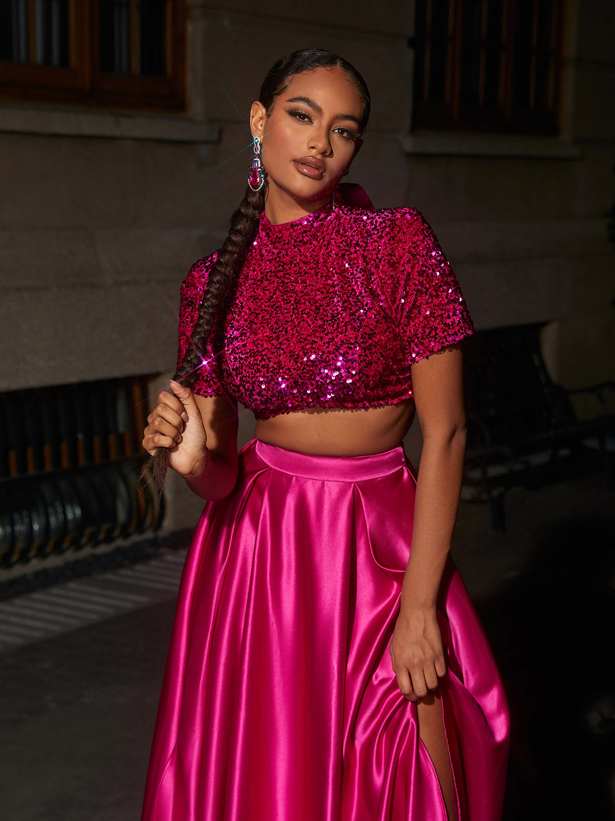 Short Sleeve Split Skirt Set