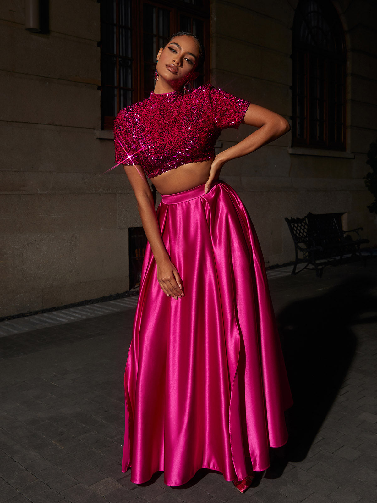 Short Sleeve Split Skirt Set