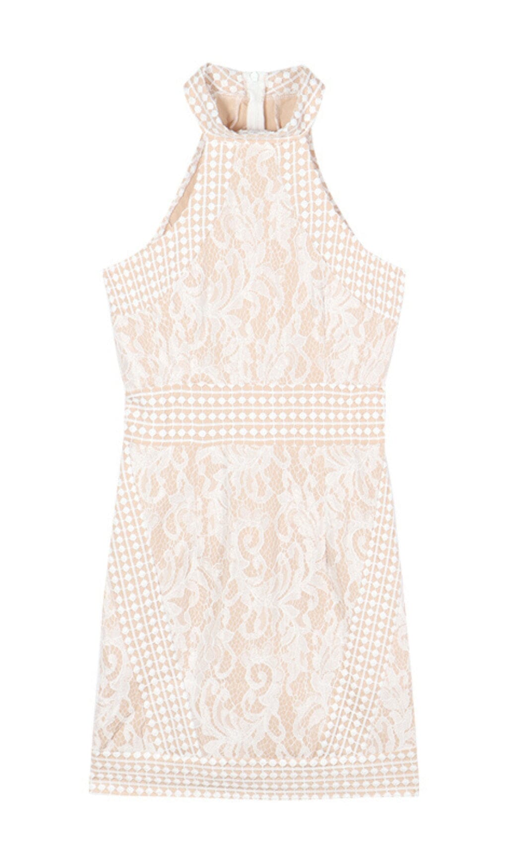 HIGH NECK CROCHET MINI DRESS IN BEIGE DRESS styleofcbdress 