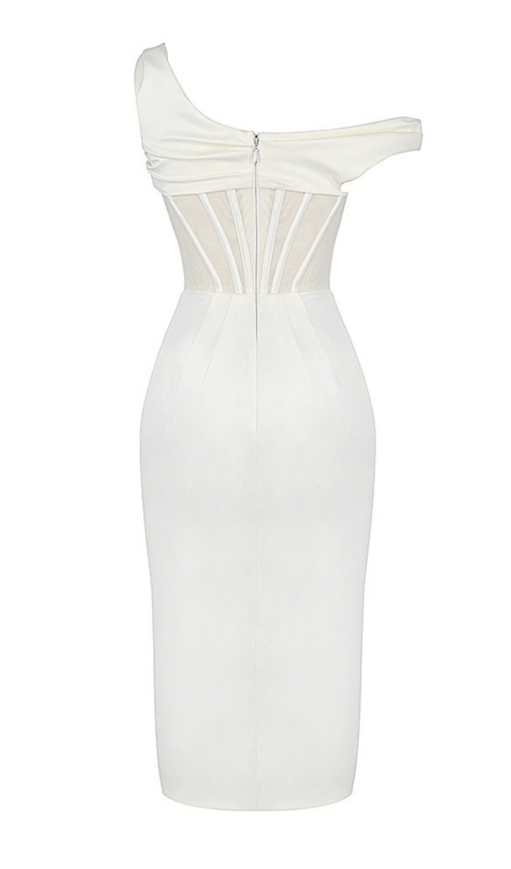 IVORY DRAPE MIDI CORSET DRESS