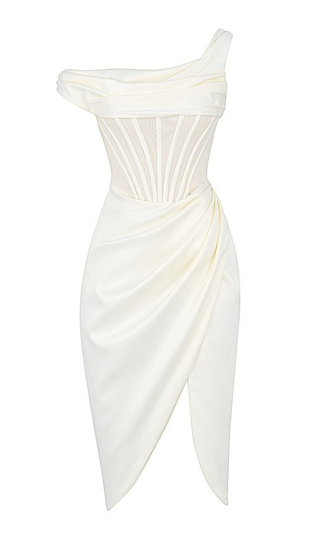 IVORY DRAPE MIDI CORSET DRESS