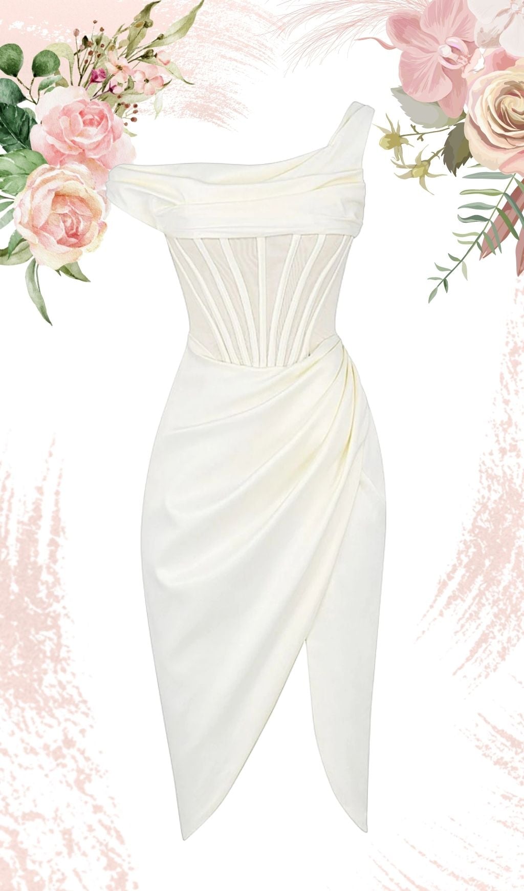 IVORY DRAPE MIDI CORSET DRESS
