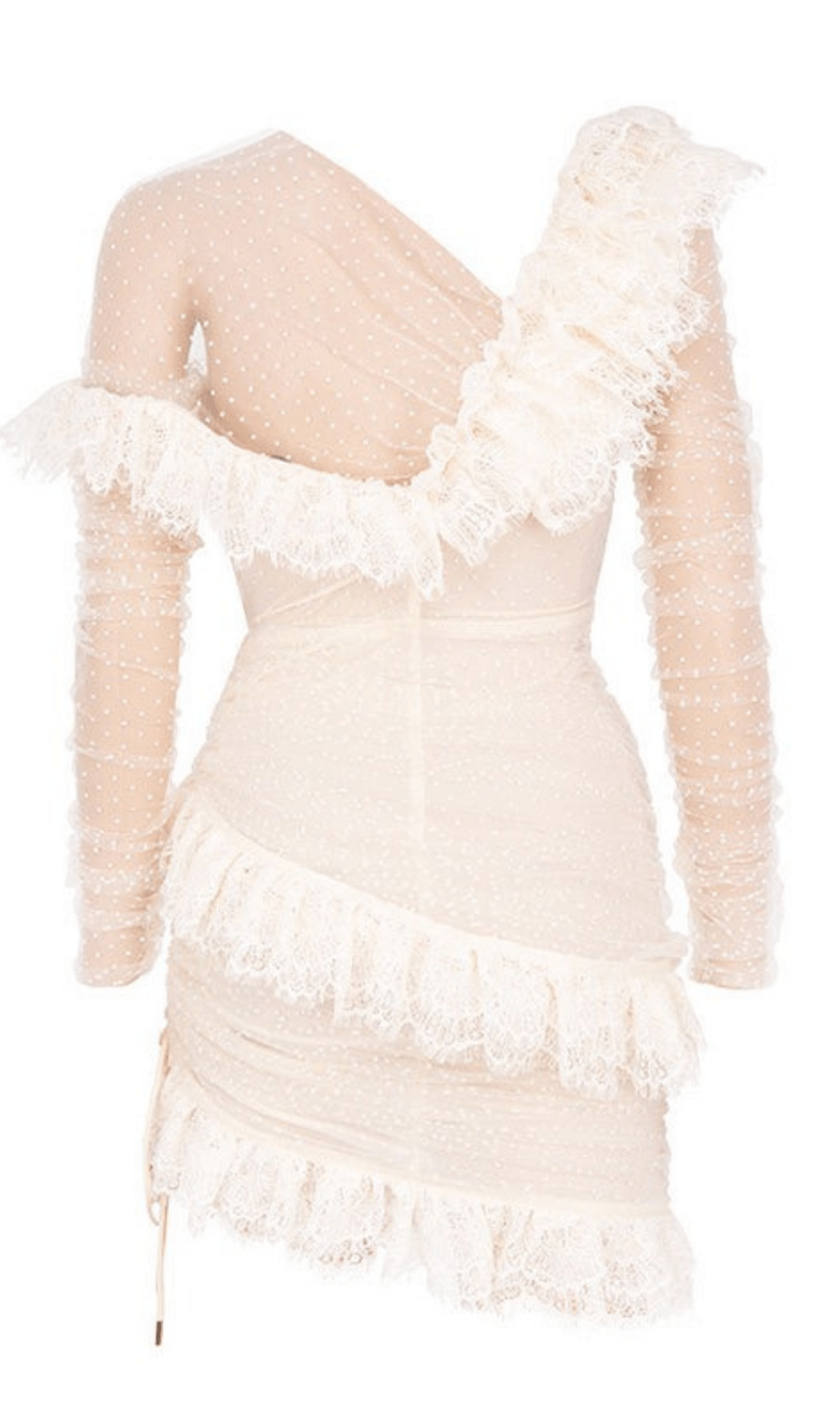 IVORY LACE FRILL MINI DRESS