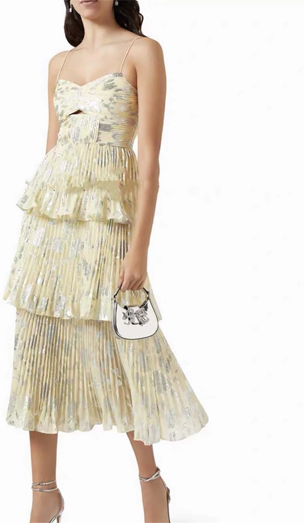 JACQUARD TIERED MIDI DRESS IN GRAY DRESS STYLE OF CB 