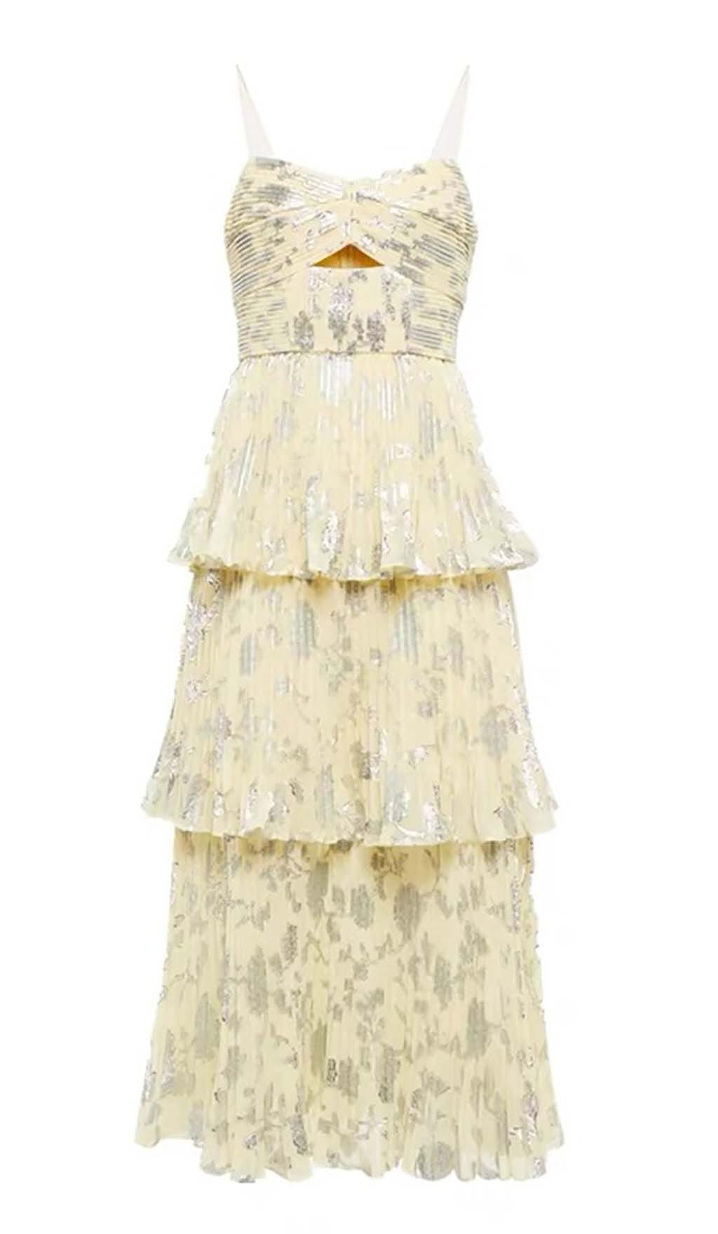JACQUARD TIERED MIDI DRESS IN GRAY DRESS STYLE OF CB 