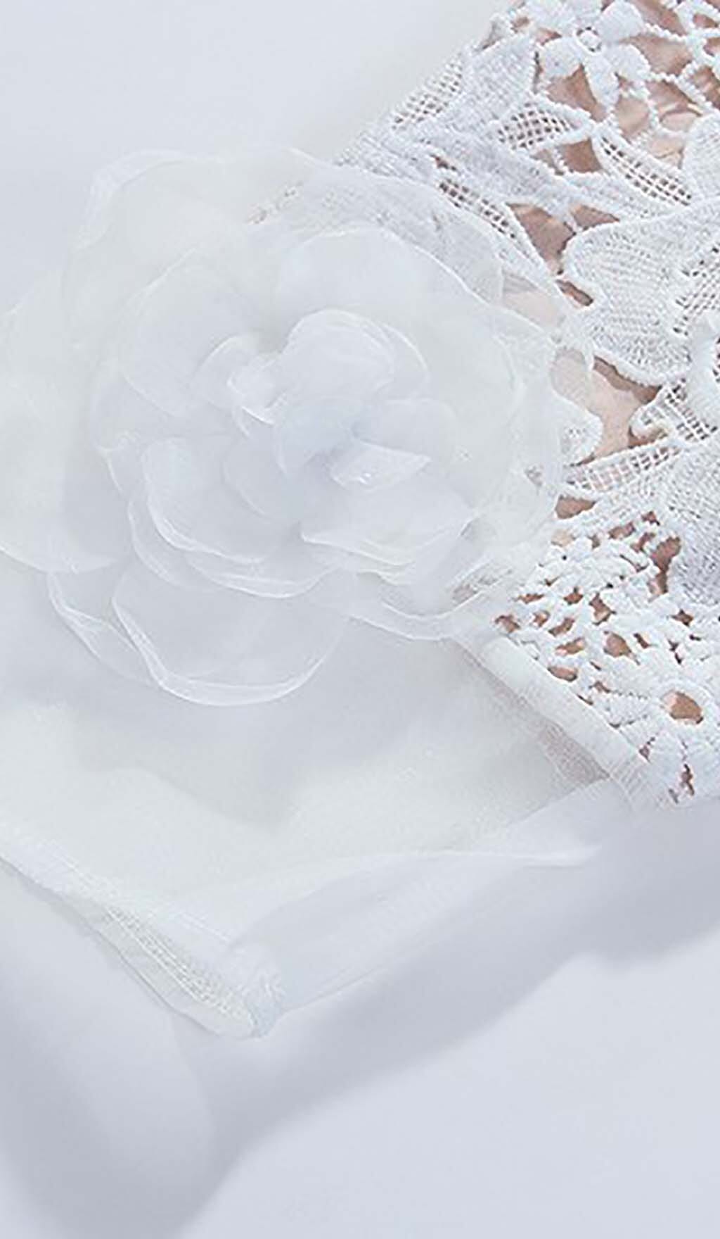 LACE HOLLOW EMBROIDERY A LINE MIDI DRESS IN WHITE DRESS sis label 