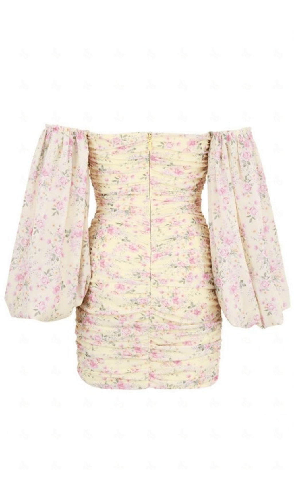 LEMON FLORAL RUCHED CORSET DRESS