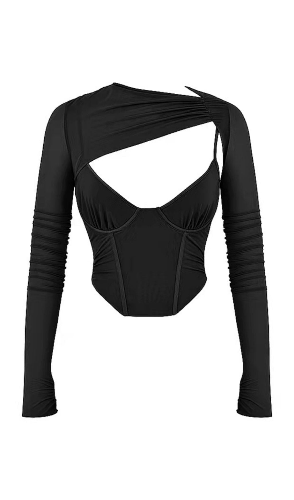 LONG SLEEVE CORSET TOP IN BLACK Shirts & Tops styleofcb XS BLACK 