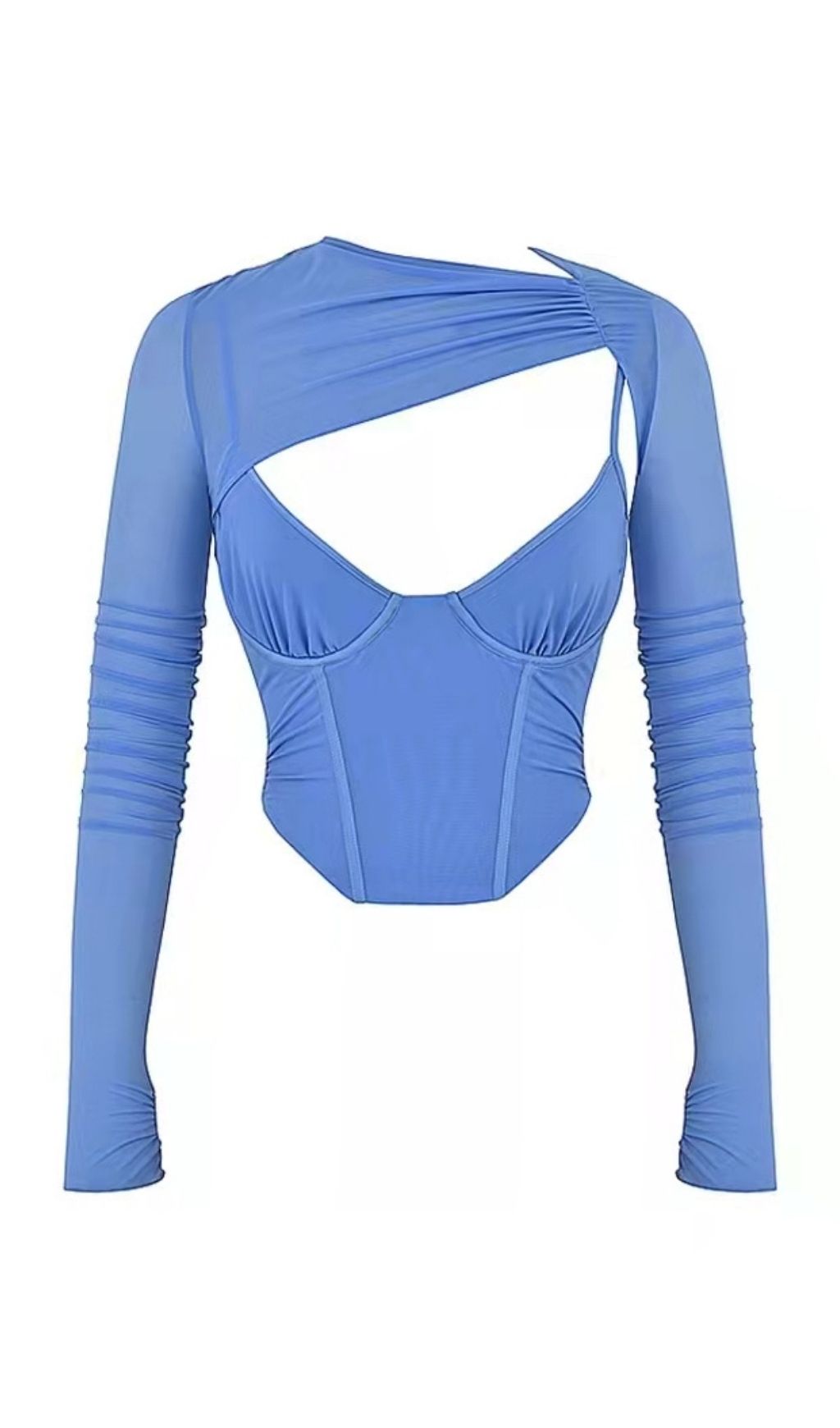 LONG SLEEVE CORSET TOP IN BLUE Shirts & Tops styleofcb XS BLUE 
