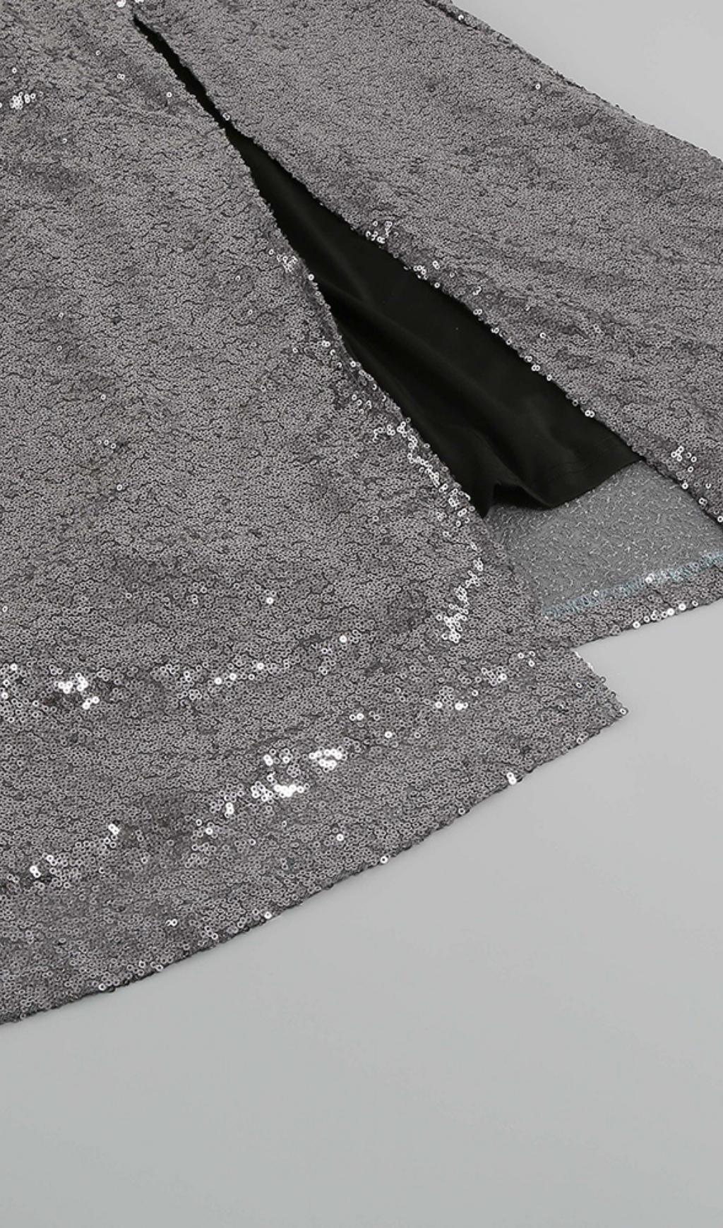 MIDI DRESS WITH SEQUINS SLITS IN SLIVER Dresses styleofcb 