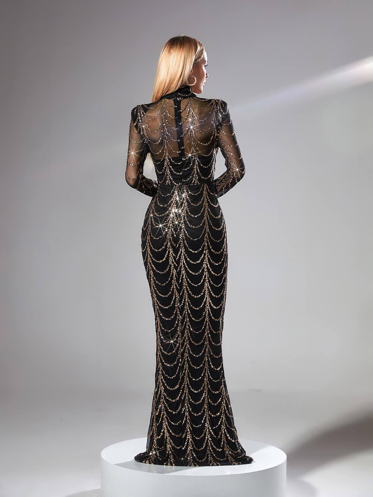 Long Sleeve Sequin Maxi Dress In Black