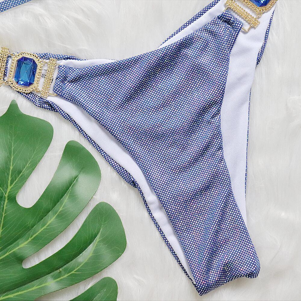 CRYSTAL SPARKLE BIKINI TWO PIECE SET IN BLUE-Swimwear-Oh CICI SHOP