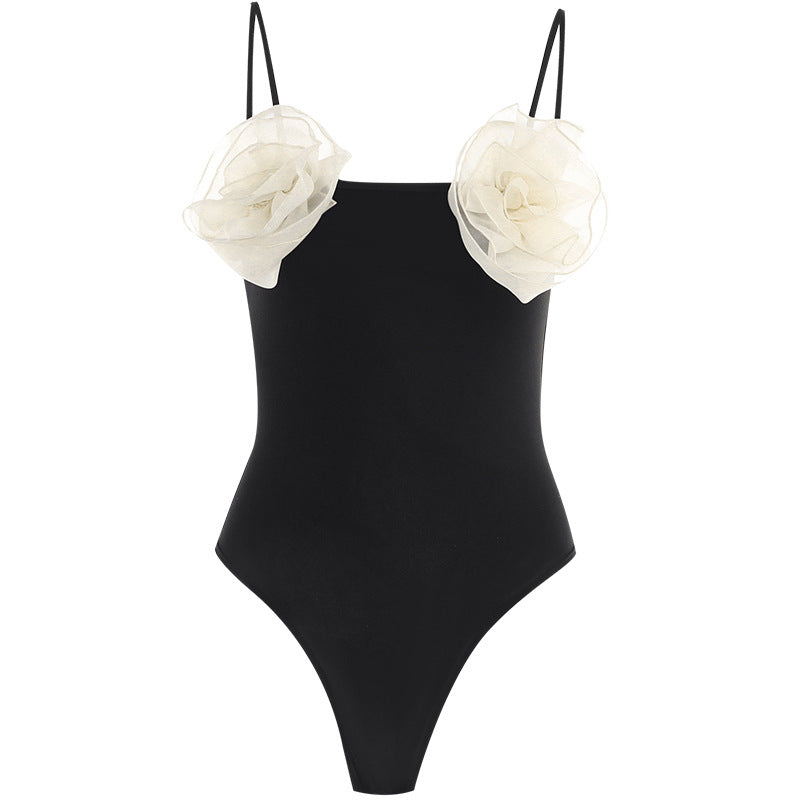 FLOWER ONE PIECE SWIMSUIT IN BLACK