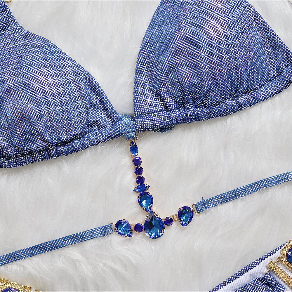 CRYSTAL SPARKLE BIKINI TWO PIECE SET IN BLUE-Swimwear-Oh CICI SHOP