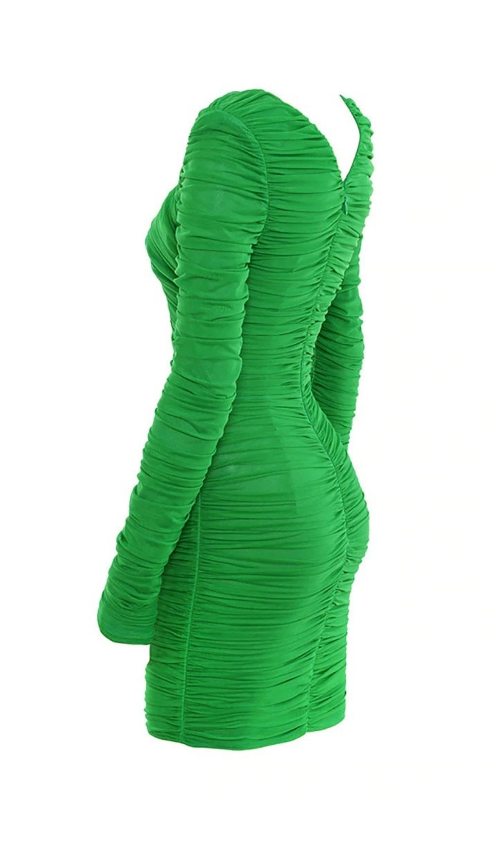 PLUNGE RUCHED MINI DRESS IN GREEN Dresses styleofcb 