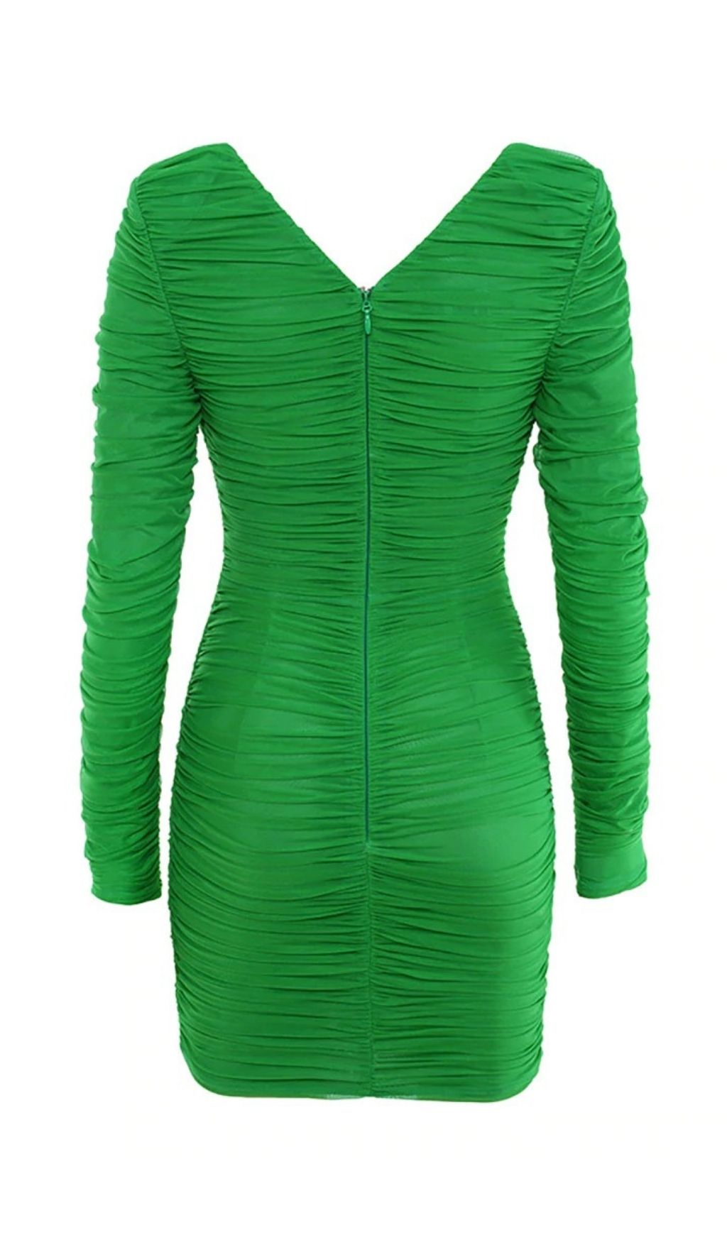 PLUNGE RUCHED MINI DRESS IN GREEN Dresses styleofcb 