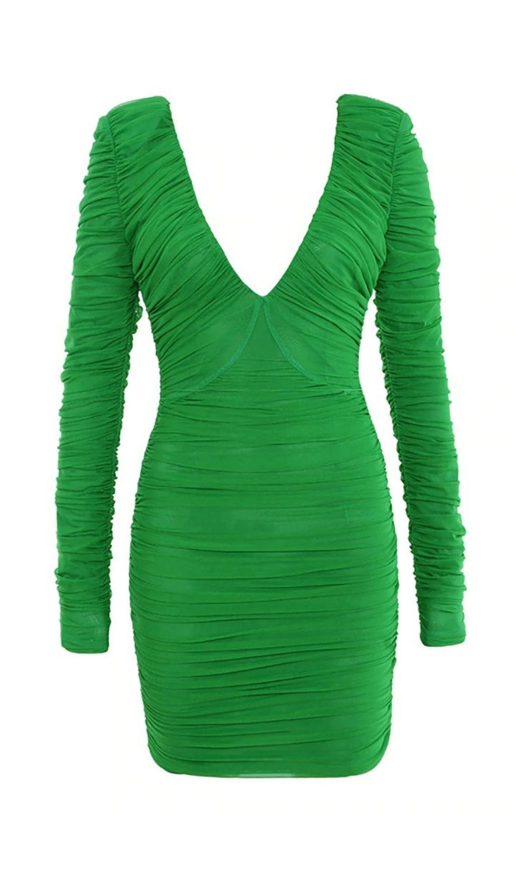 PLUNGE RUCHED MINI DRESS IN GREEN Dresses styleofcb 