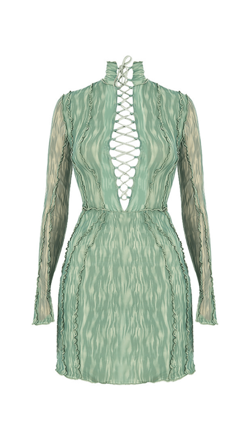 PRINTED MESH LACE UP MINI DRESS