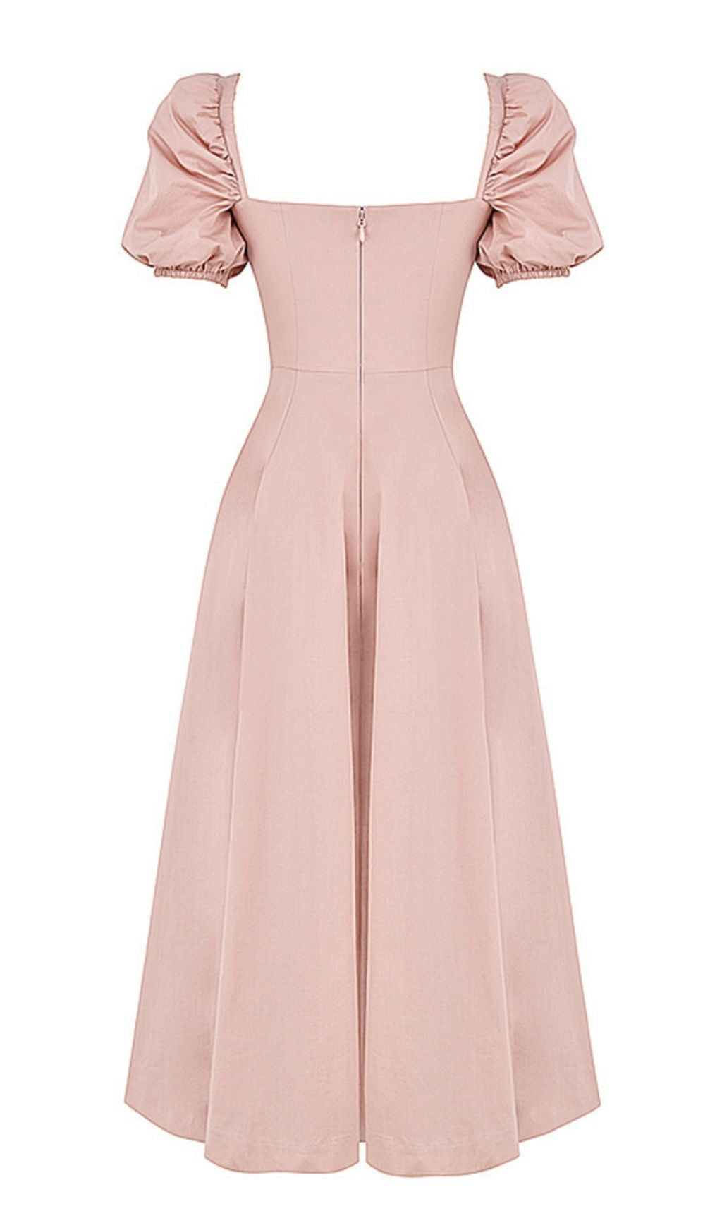 PUFF SLEEVE MIDI DRESS IN BLUSH PINK