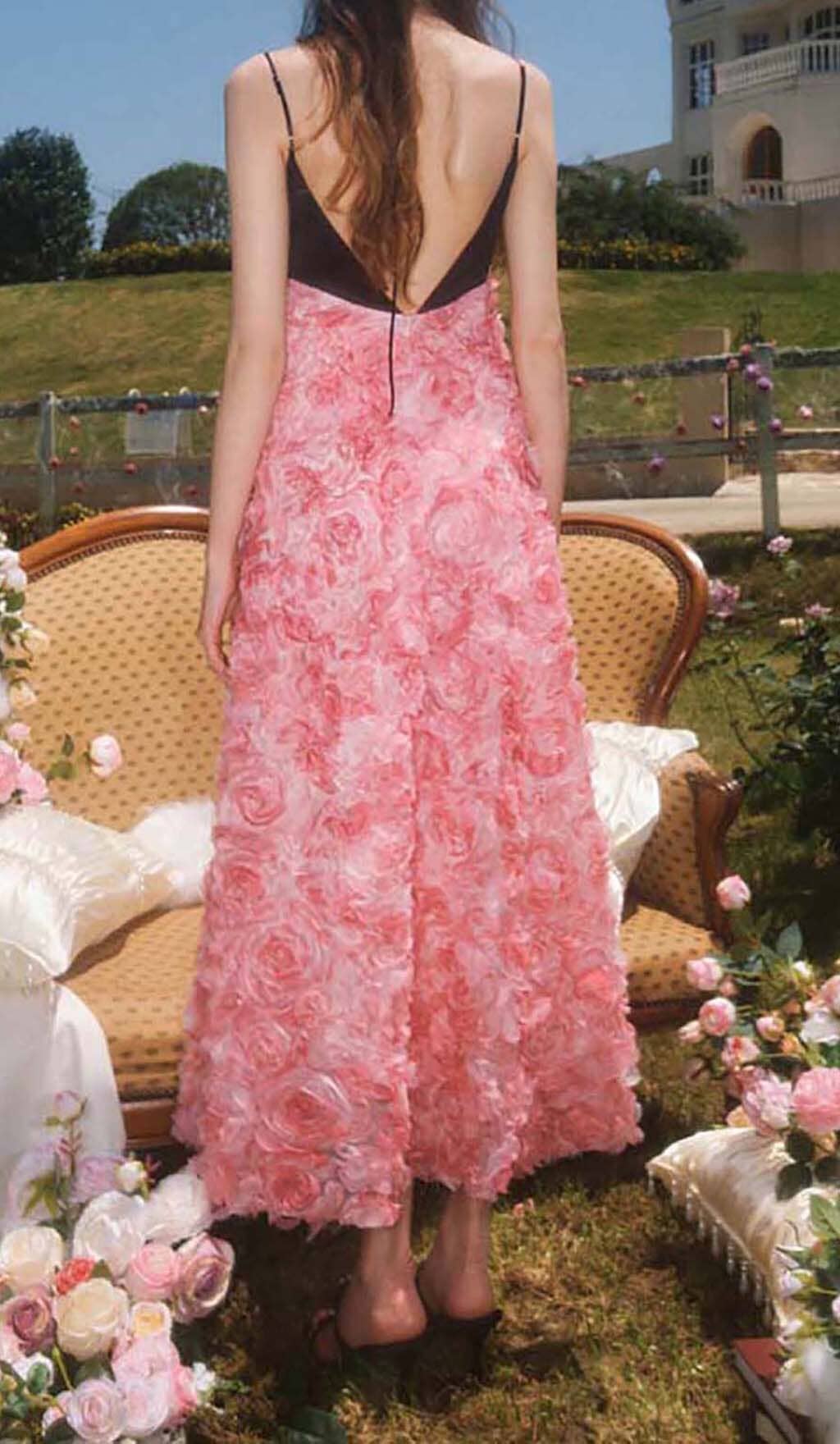 ROSE APPLIQUÉD SPAGHETTI MAXI DRESS IN PINK DRESS STYLE OF CB 