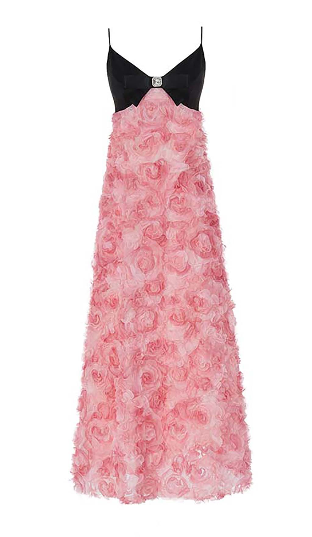 ROSE APPLIQUÉD SPAGHETTI MAXI DRESS IN PINK DRESS STYLE OF CB 