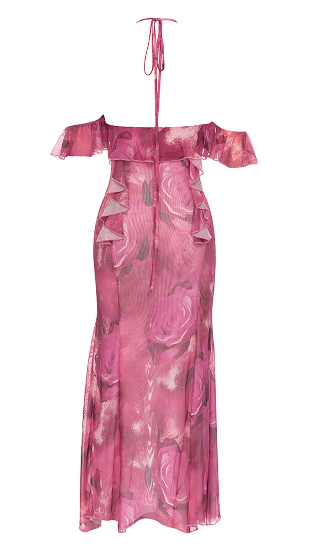 RUFFLE-TRIM PAISLEY-PRINT MAXI DRESS IN PINK DRESS STYLE OF CB 