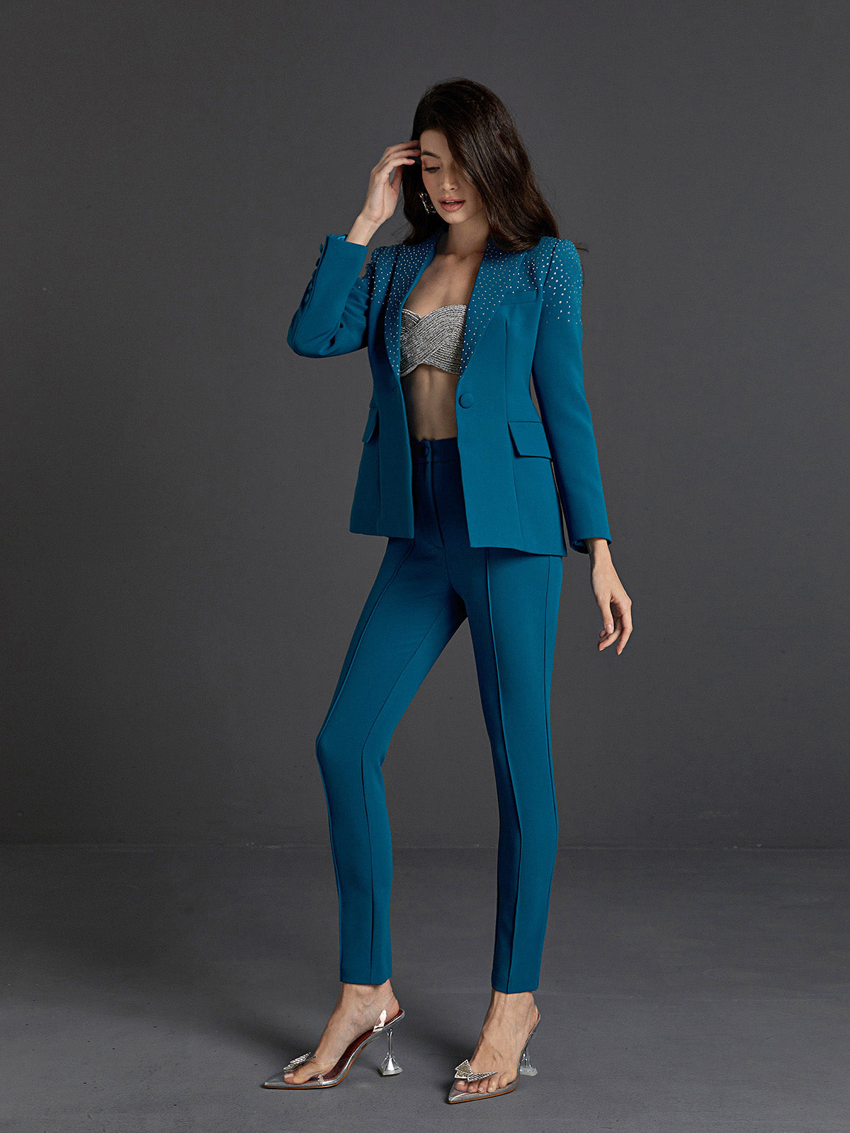 RHINESTONE BLAZER SET IN BLUE