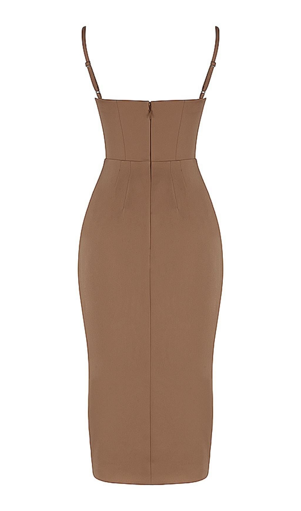 SATIN MIDI DRESS IN BROWN
