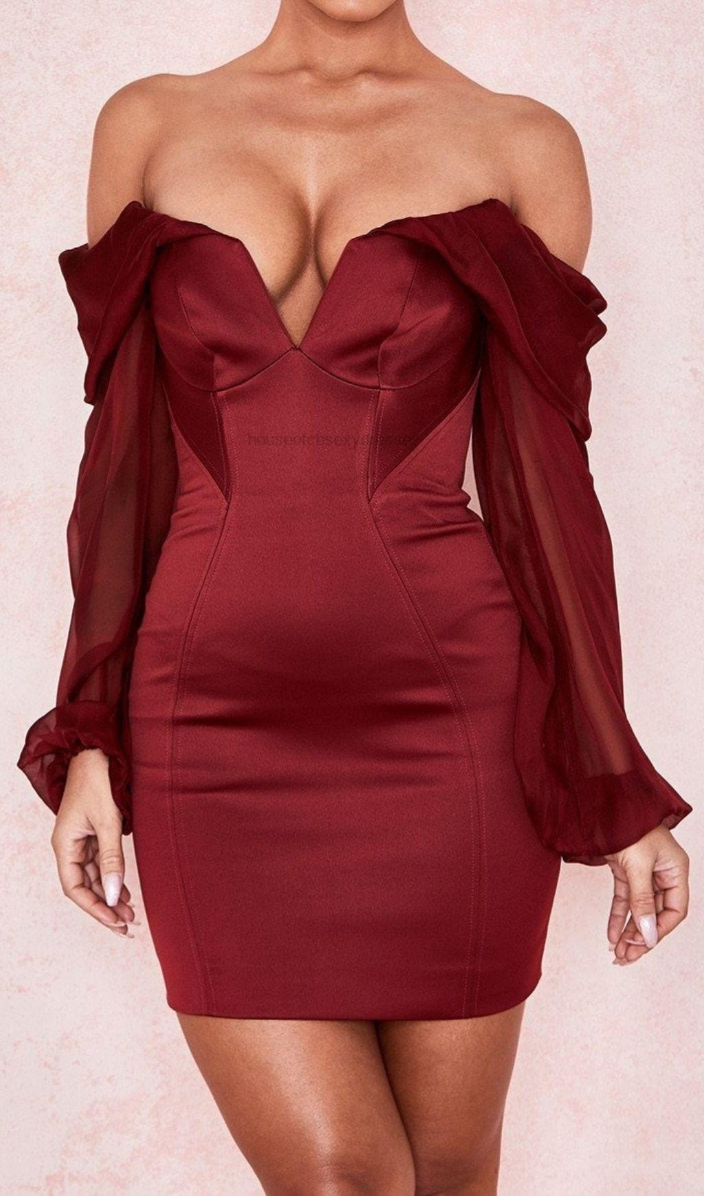 SATIN STRAPLESS MINI DRESS IN WINE RED Dresses styleofcb 