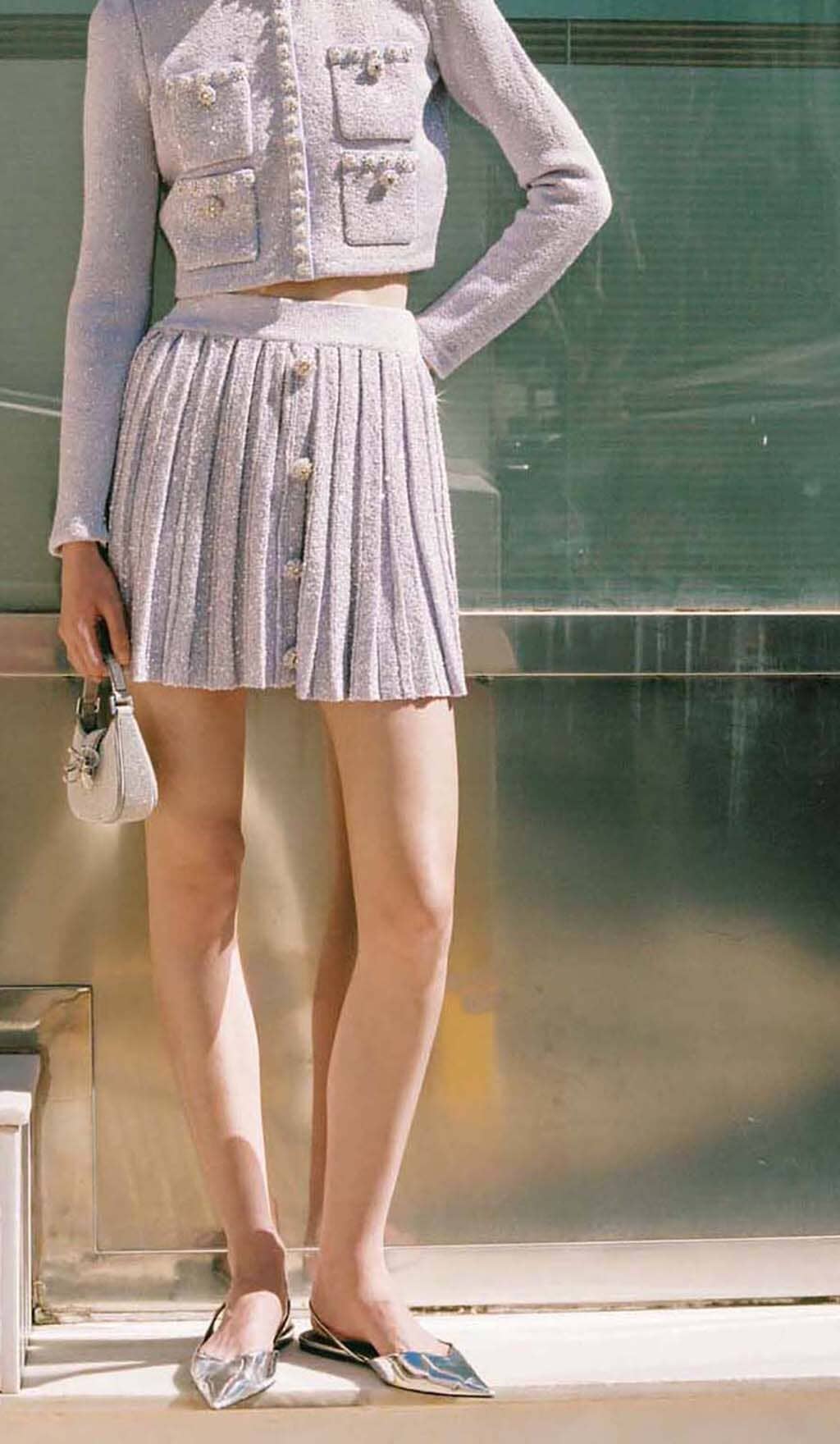 SEQUIN PLEATED TWO PIECE SET IN LILAC DRESS STYLE OF CB 