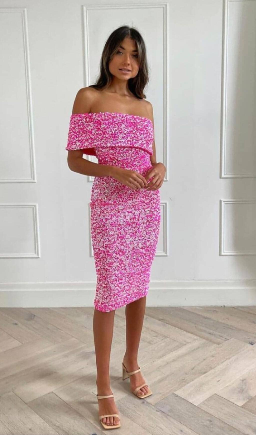 SEQUIN STRAPLESS MIDI DRESS IN PINK Dresses styleofcb 