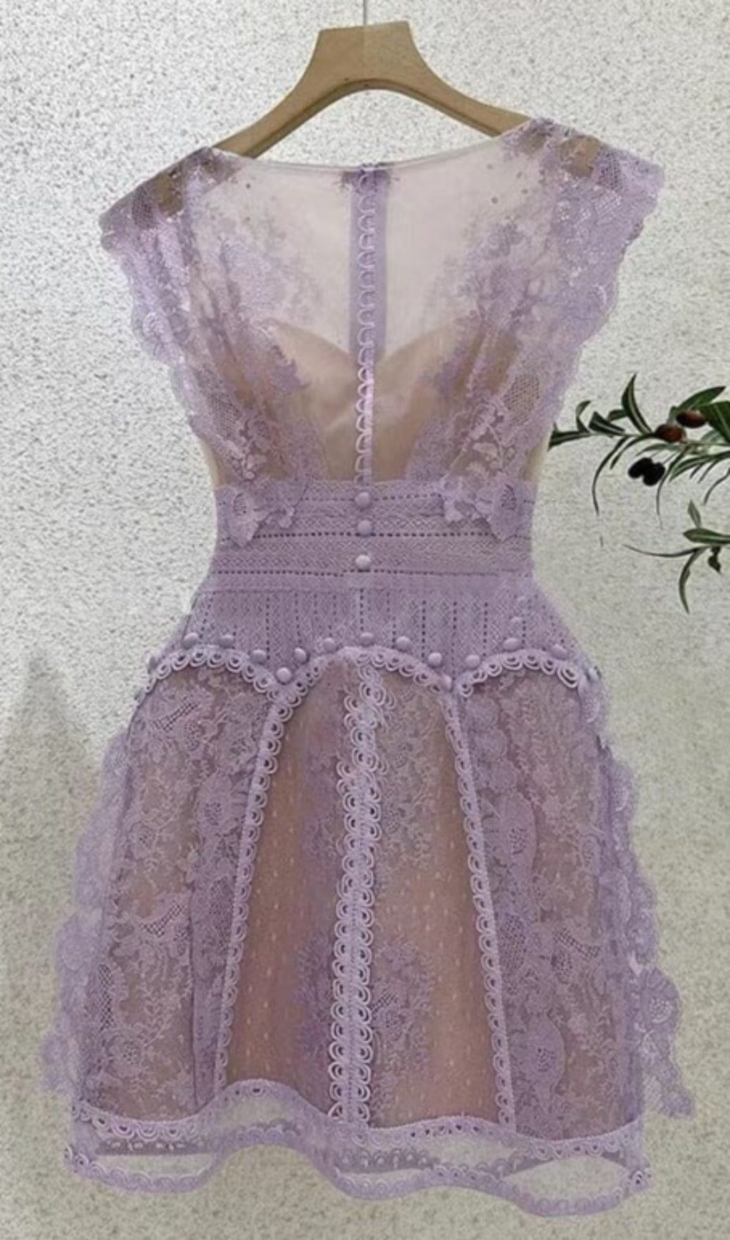 SLEEVELESS LACE A-LINE MINI DRESS IN LILAC DRESS STYLE OF CB 