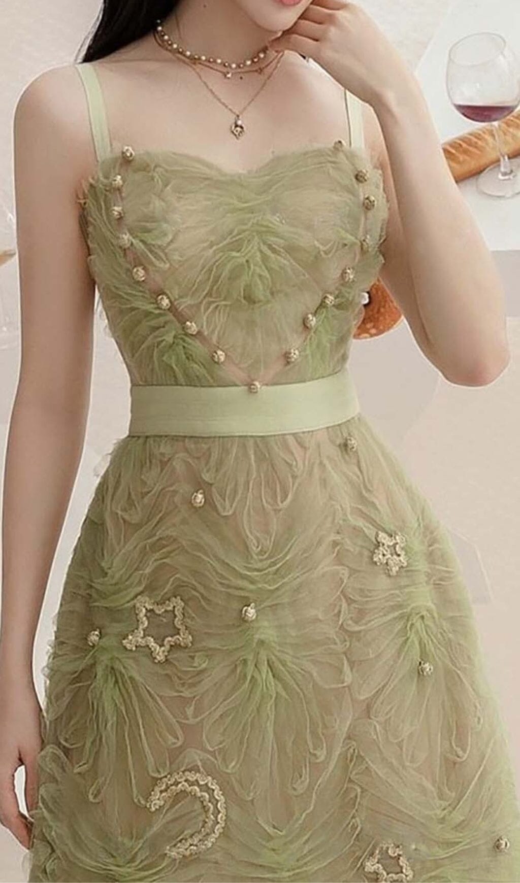 SPAGHETTI STRAPS MESH MIDI DRESS DRESS STYLE OF CB 