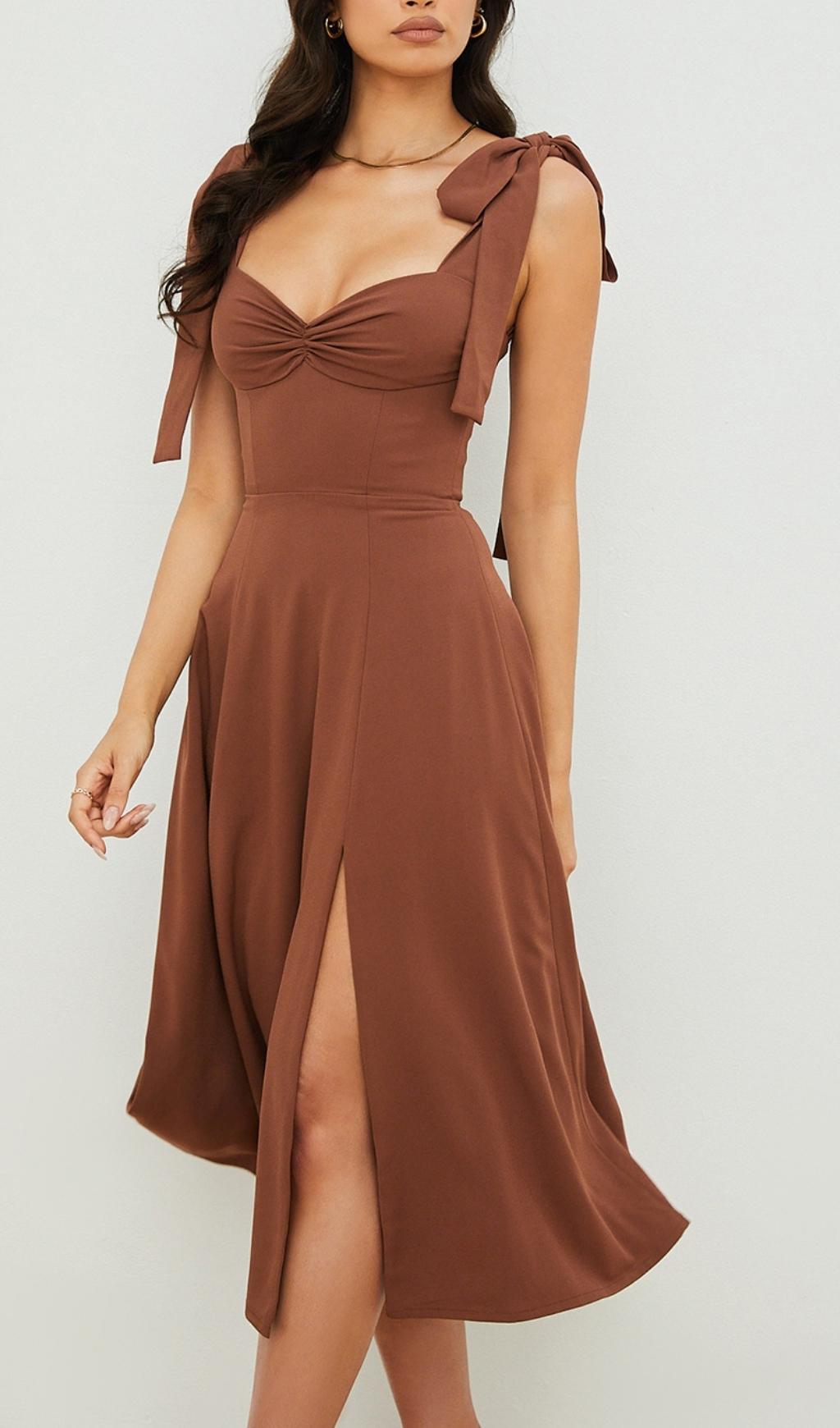 SPLIT MAXI DRESS IN BROWN Dresses styleofcb 