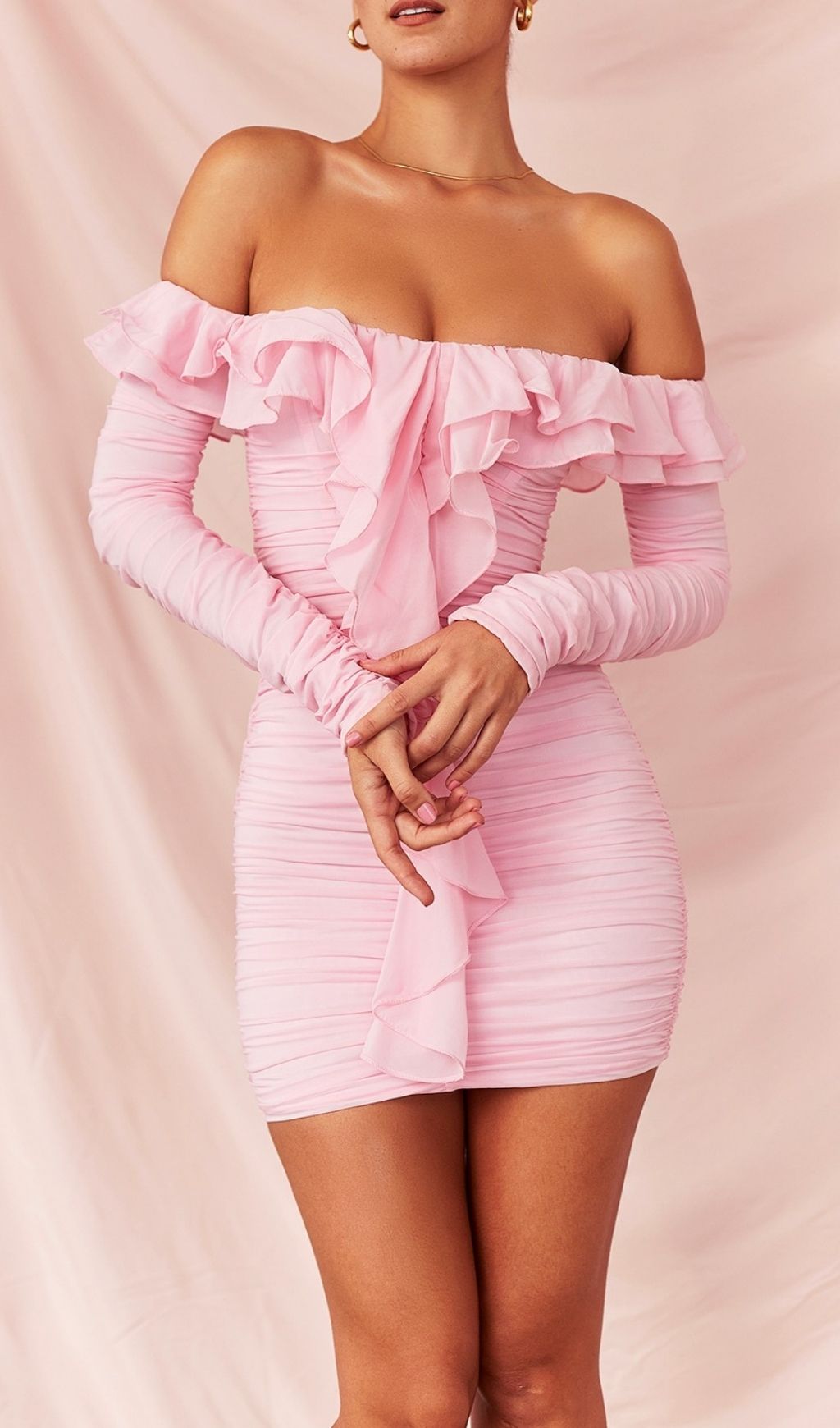 STRAPLESS RUCHED MINI DRESS IN PINK Dresses styleofcb 