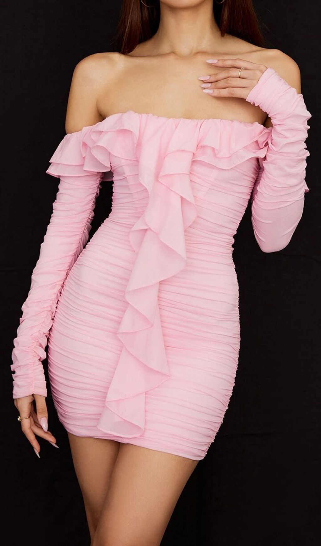 STRAPLESS RUCHED MINI DRESS IN PINK Dresses styleofcb 