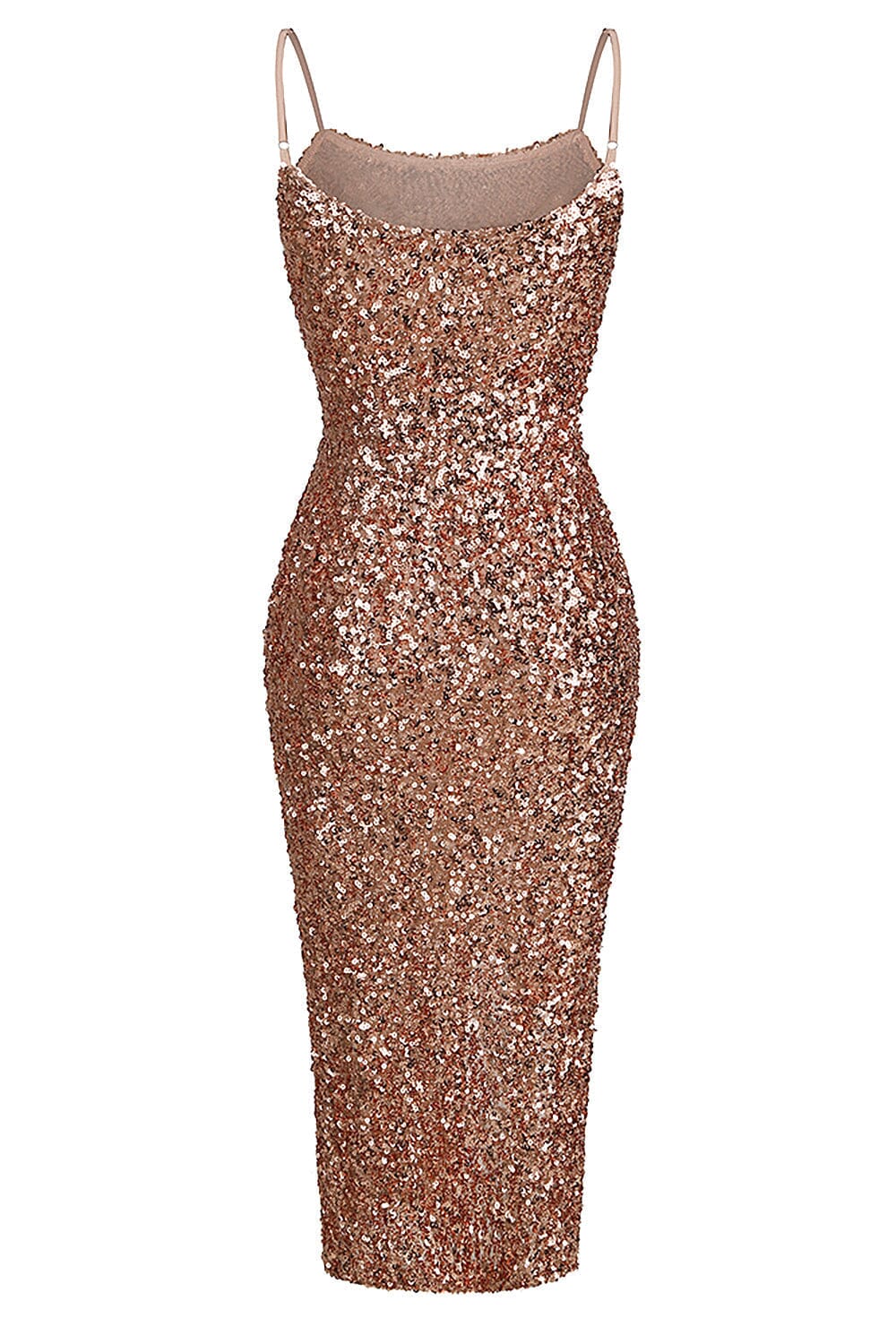 STRAPPY SEQUINS SLIT MIDI DRESS IN GOLD Sequins Dress styleofcb 