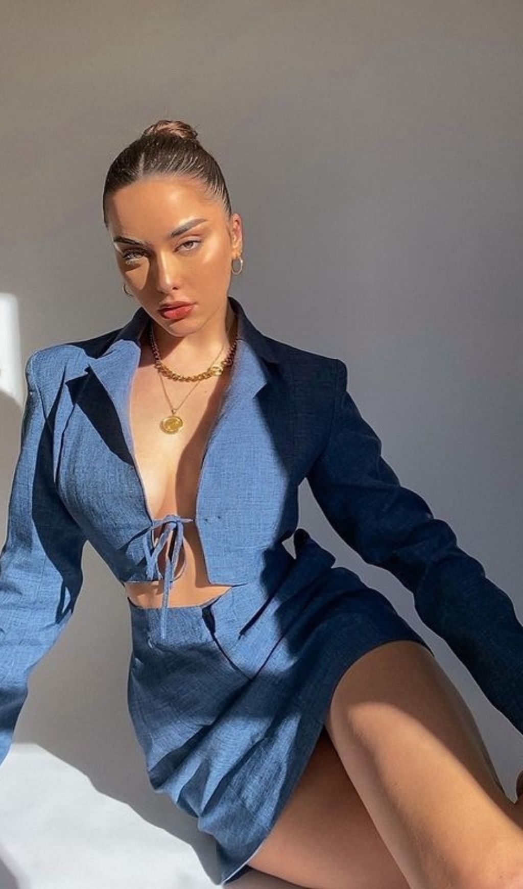 TIE SUIT MINI DRESS IN DEEP BLUE styleofcb 