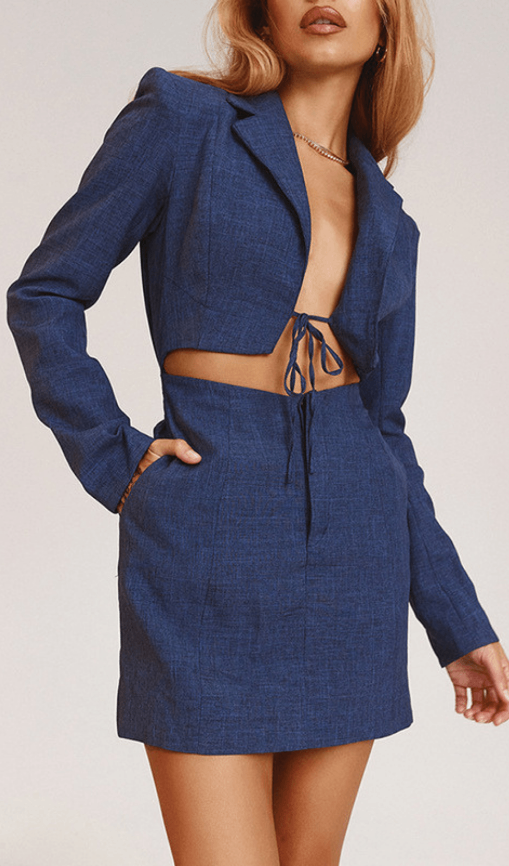 TIE SUIT MINI DRESS IN DEEP BLUE styleofcb 