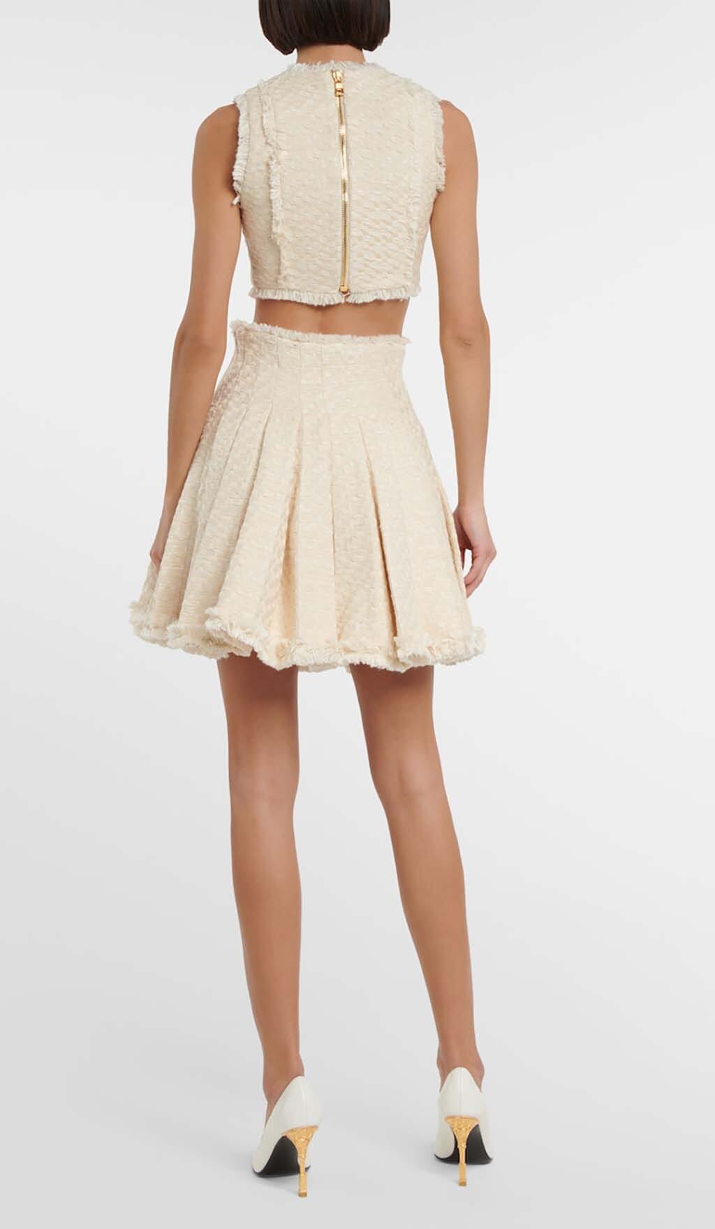 TWEED CROPPED JACKET WITH PLATED SKIRT IN LVORY STYLE OF CB 