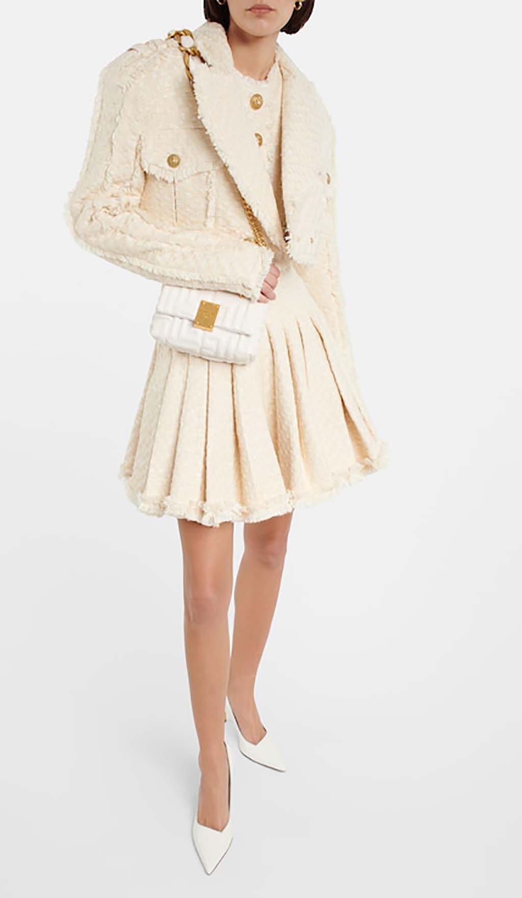 TWEED CROPPED JACKET WITH PLATED SKIRT IN LVORY STYLE OF CB 