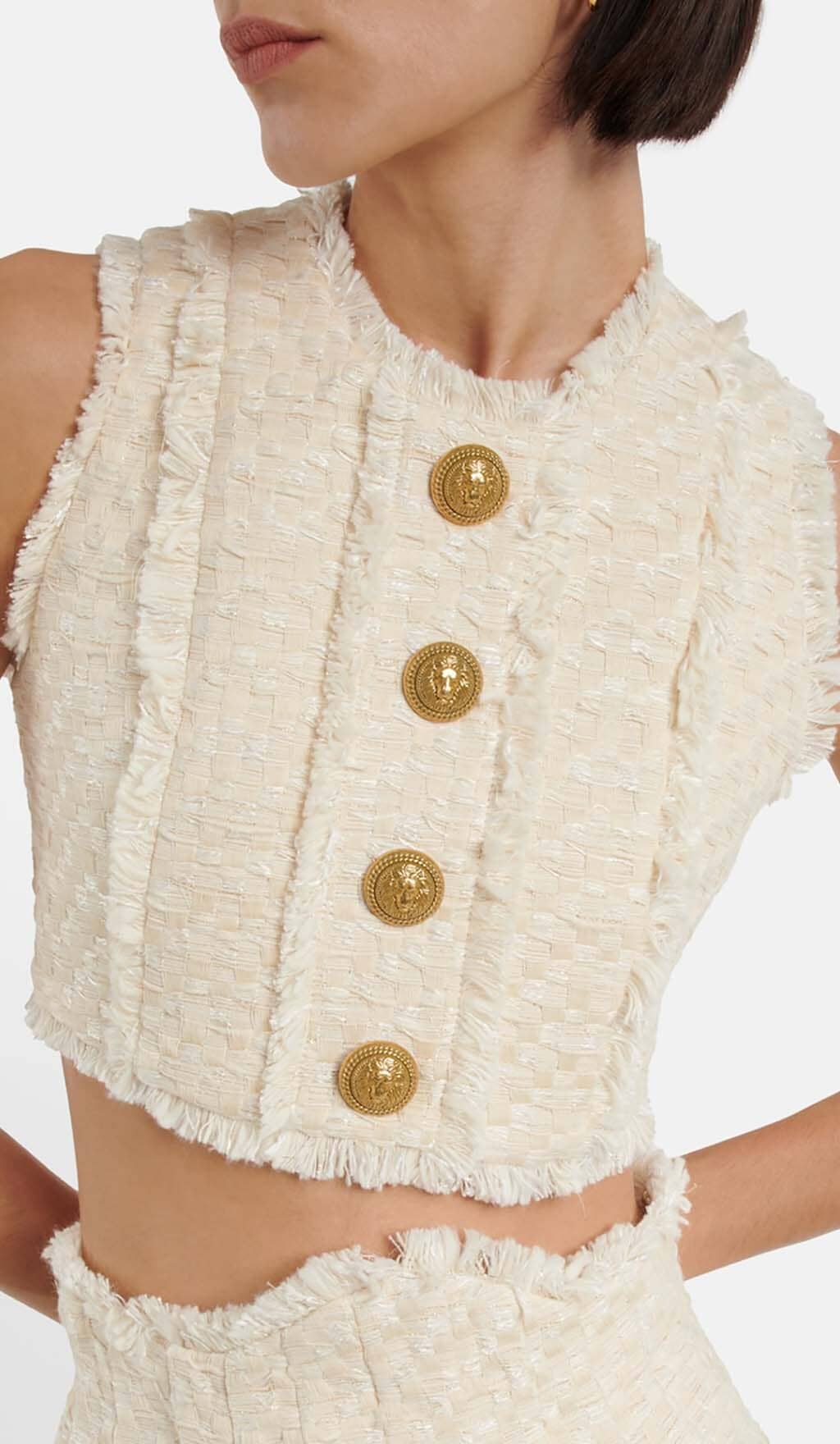TWEED CROPPED JACKET WITH PLATED SKIRT IN LVORY STYLE OF CB 