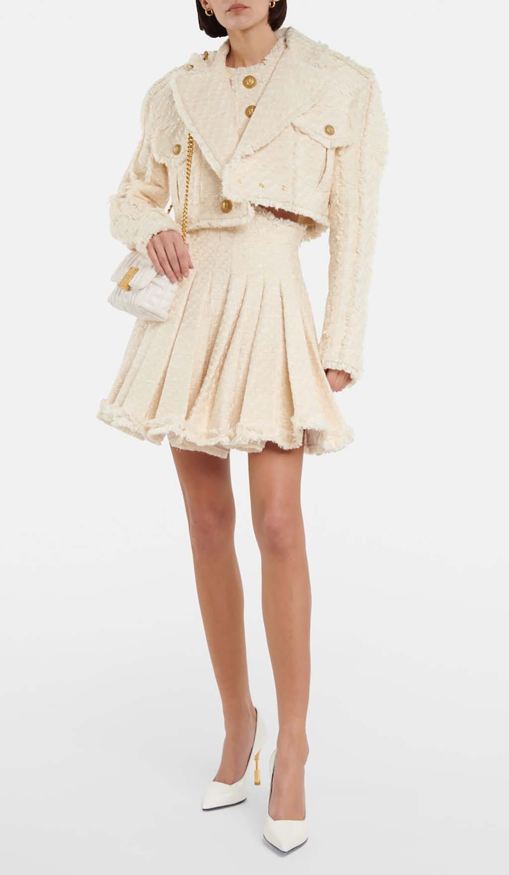 TWEED CROPPED JACKET WITH PLATED SKIRT IN LVORY STYLE OF CB 