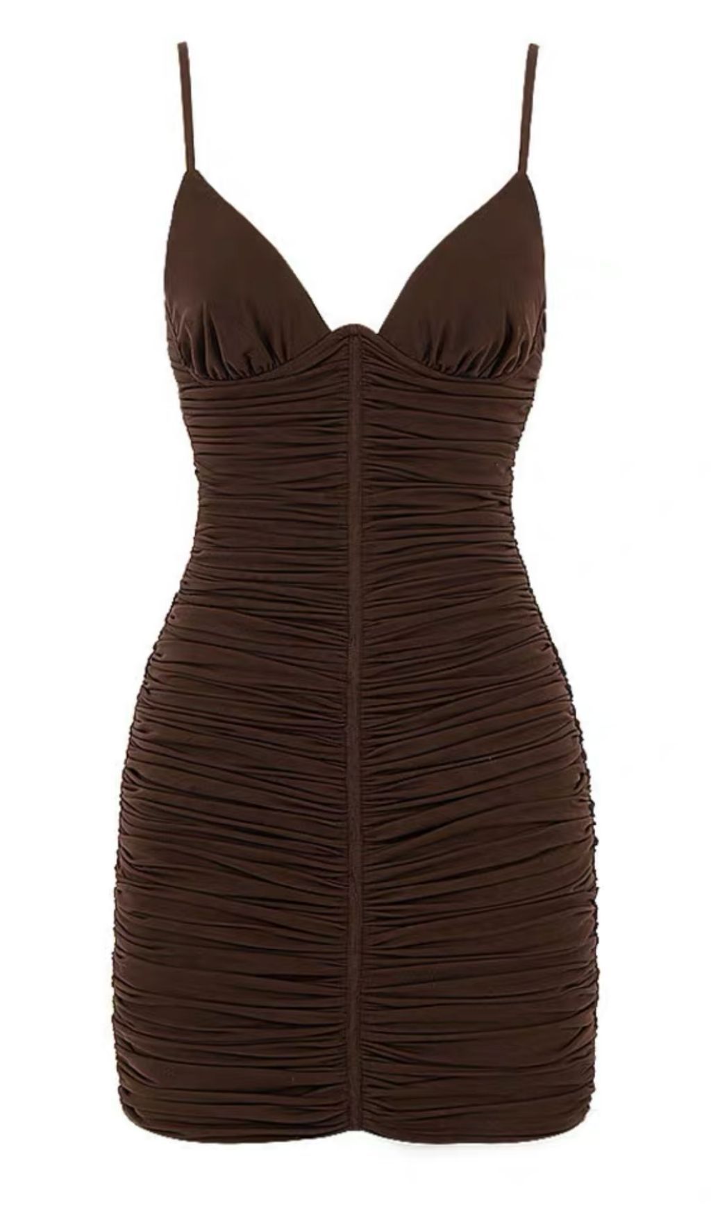 V-neck mesh skirt with pleated straps. styleofcb BROWN XS 